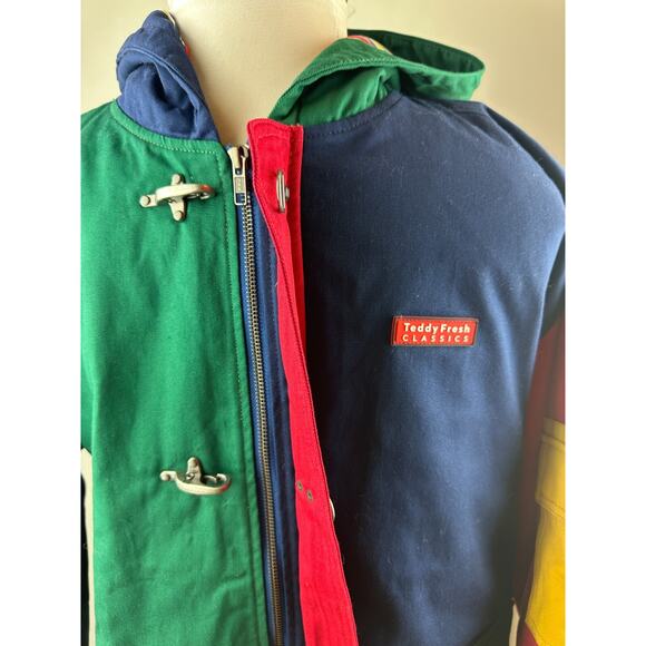 Teddy Fresh Fireman Style Toggle Clasp Chore Jacket Colorblock Oversized Medium - Picture 5 of 16